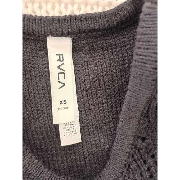 RVCA Charcoal Cable Knit Mesh Crop Tank Top XS Cotton Blend Boho Goth - Picture 3 of 8